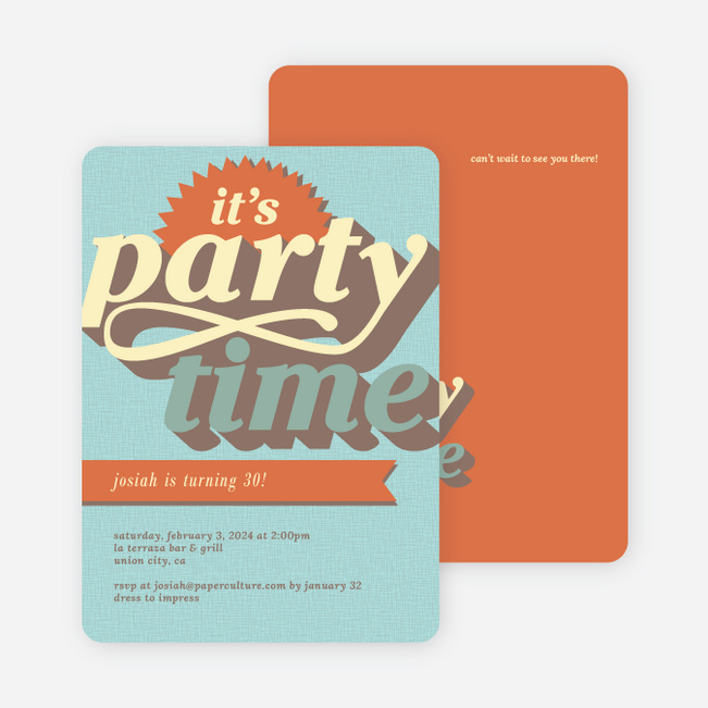 Retro Party Invitations - Blue