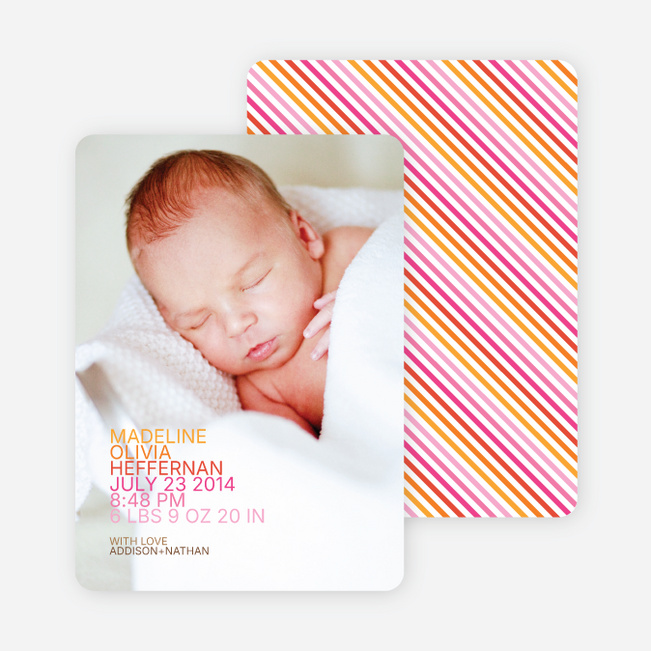 Simply Nounced Photo Birth Announcements - Pink