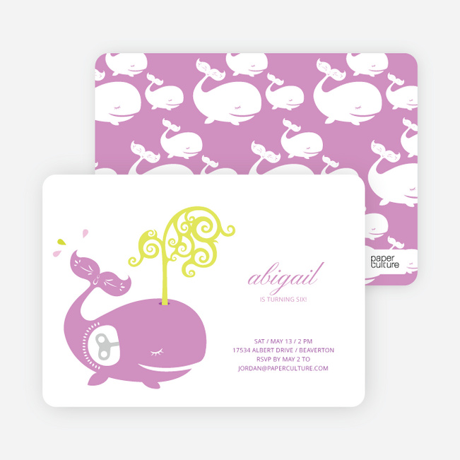 Whale Spout Modern Birthday Invitation - Lilac