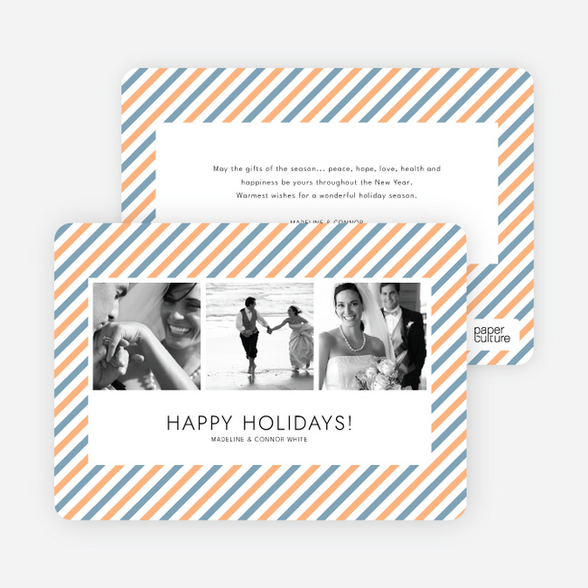 Bright and Bold Holiday Stripes 3 Photo Card - Cobalt Blue