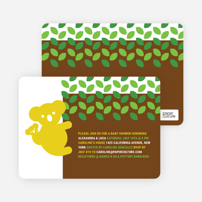 Cuddly Koala Baby Shower Invitation - Yellow