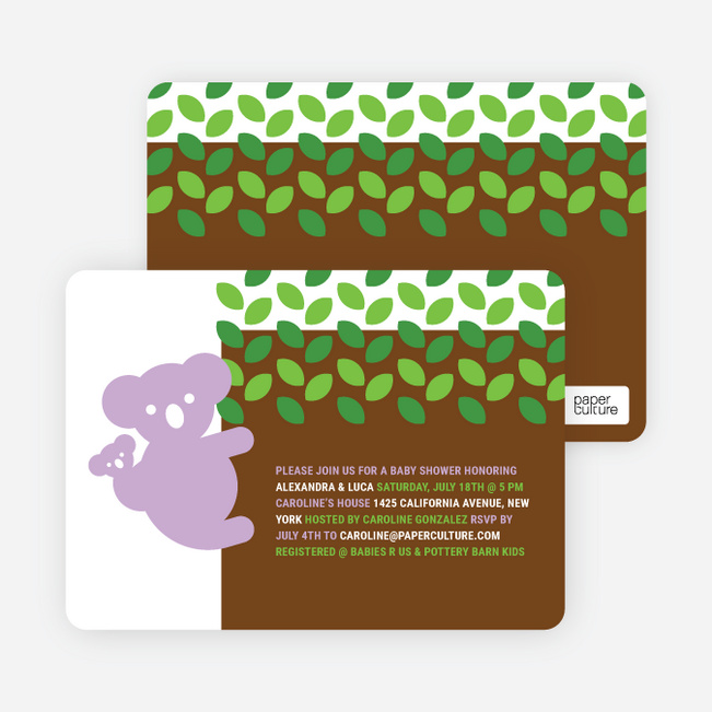 Cuddly Koala Baby Shower Invitation - Lavender