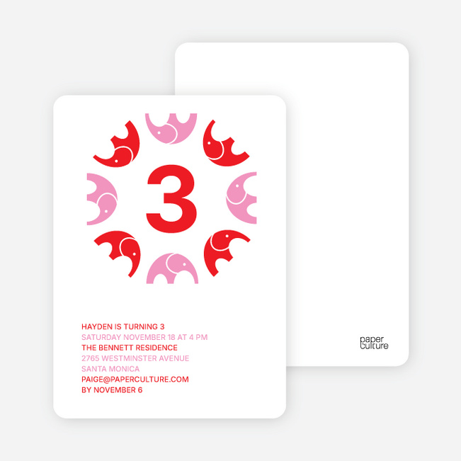 Elephant Kaleidoscope Modern Birthday Invitation - Bright Red