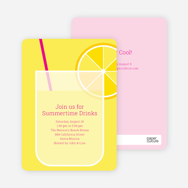 Lemonade Stand Party Invitations - Fuschia