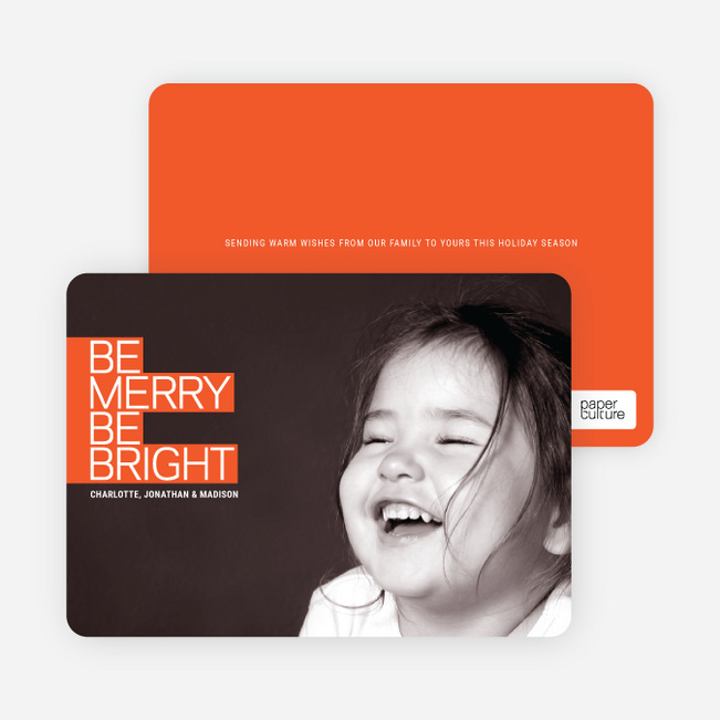 Be Merry Be Bright Prize Winning Holiday Photo Card - Tangerine Orange