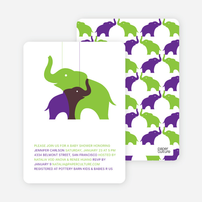 Momma and Baby Elephant Baby Shower Invitation - Orange