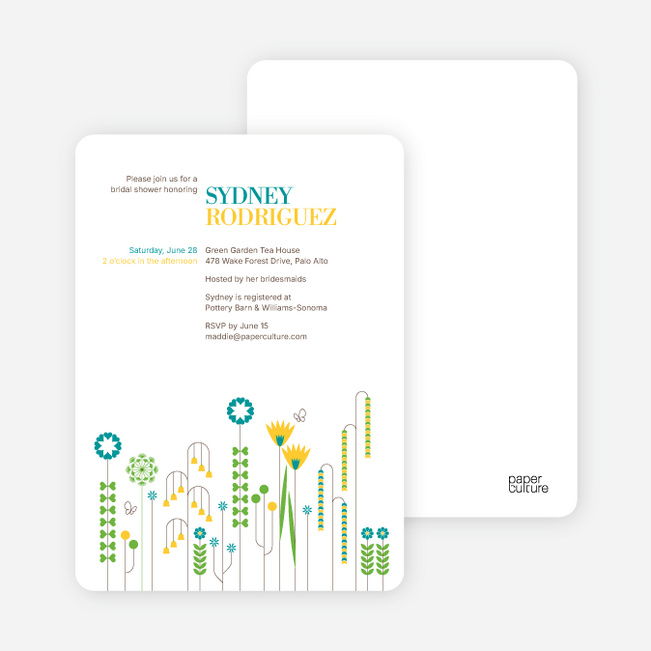 Spring Beauty Flower Bridal Shower Invitations - Teal