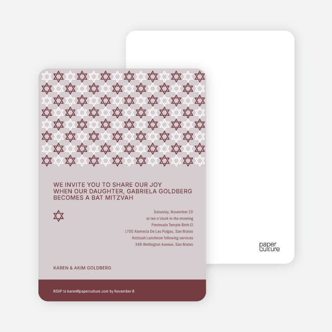 Star of David Pattern Bar and Bat Mitzvah Invitations - Sangria