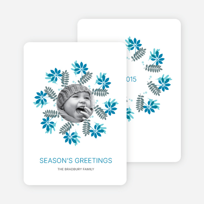 Mistletoe and Holly Wreath Christmas Cards - Cadet Blue