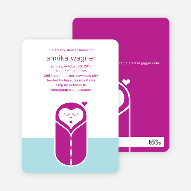 Modern Swaddle Baby Shower Invitations - Magenta