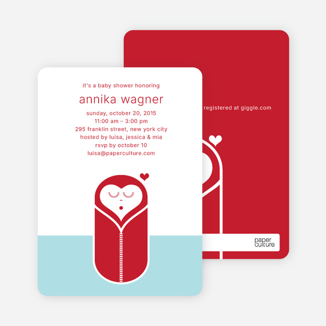 Modern Swaddle Baby Shower Invitations - Crimson