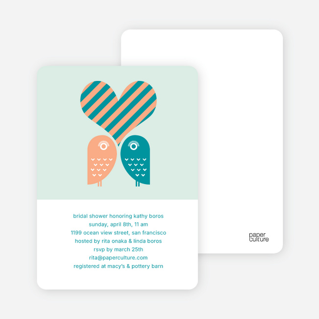 Owls in Love Bridal Shower Invitations - Teal