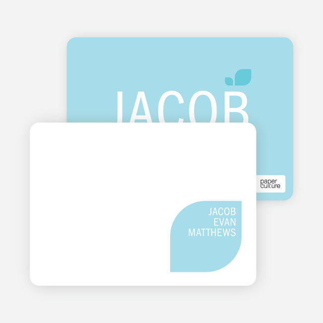 Personal Stationery for Simply Photos: Leaf Modern Baby Announcement - Baby Blue