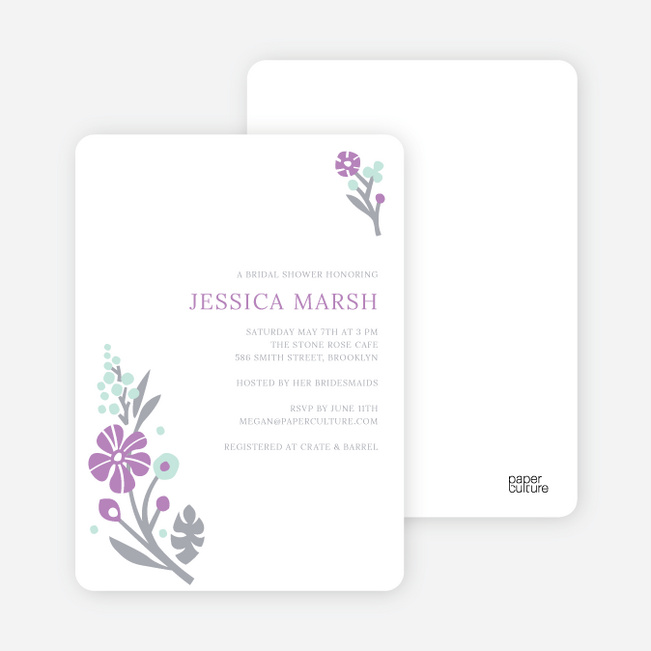 Flower Sprig Bridal Shower Invitations - Grape Petal