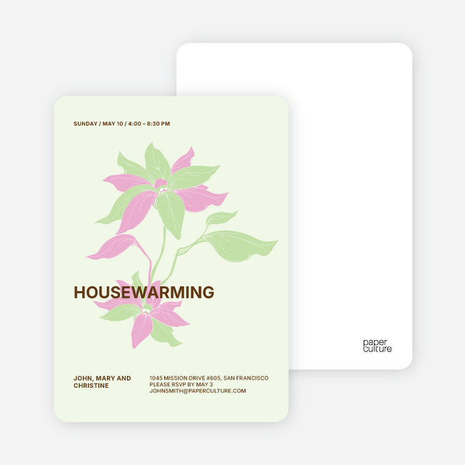 Flower Themed Housewarming Party Invitations - Pistachio
