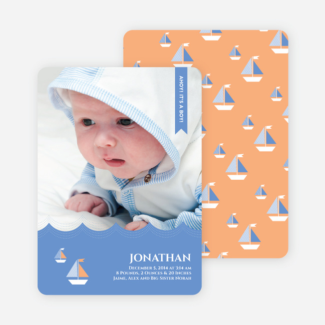 Sailor Photo Birth Announcements - Orange