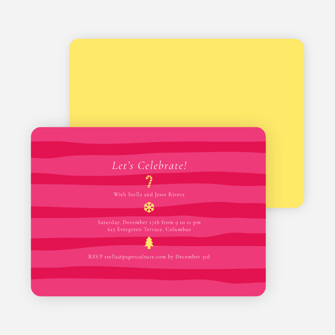 Striped Icons Holiday Invitations - Shocking Pink
