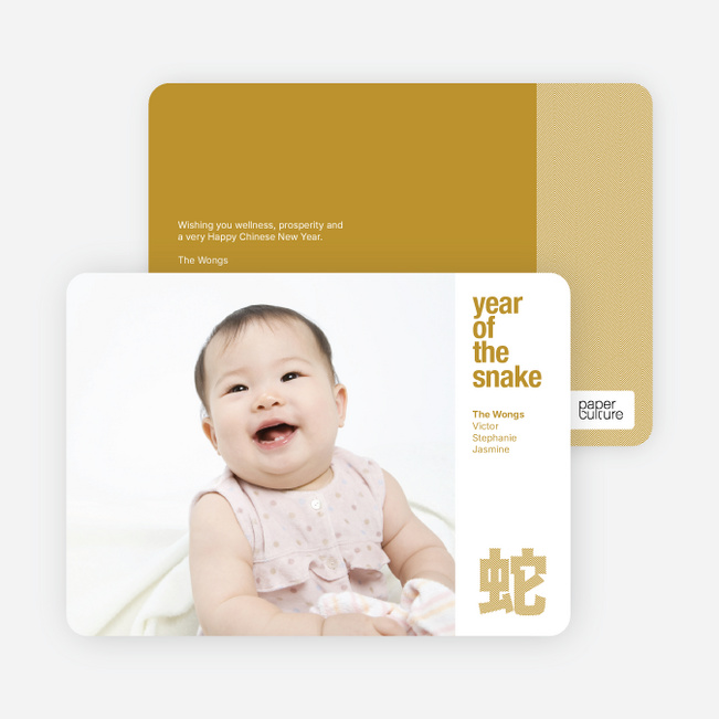 Modern Year of the Snake Lunar New Year Photo Cards - White