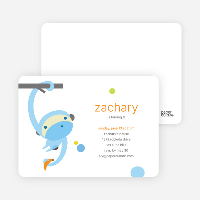 Monkey Business Modern Birthday Invitation - Baby Blue
