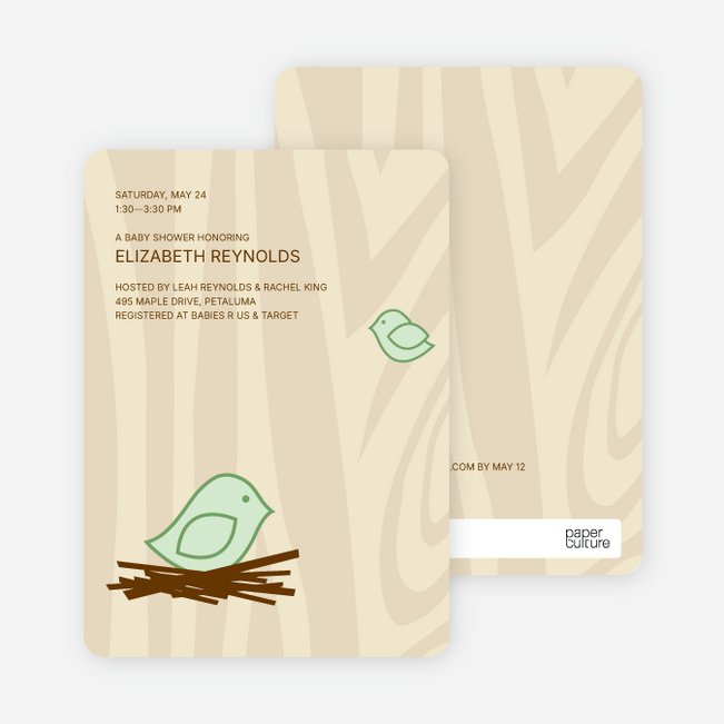 Nesting Bird Baby Shower Invitation - Faded Leather