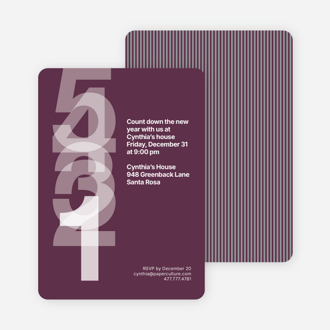 New Year’s Eve Countdown Invitations - Eggplant