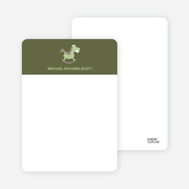 Note Cards: ‘Rocking Horse Baby Announcement’ cards. - Burly Wood