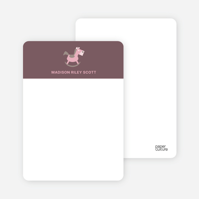 Note Cards: ‘Rocking Horse Baby Announcement’ cards. - Rust