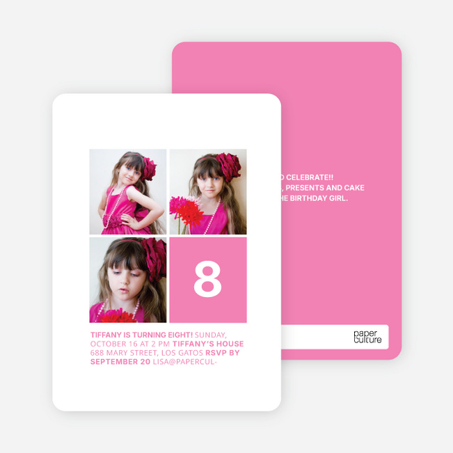 Polka Dot Three Photo Birthday Party Invites - Pink