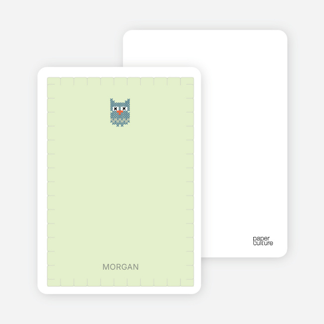 Stationery: ‘Quilted Owl’ cards. - Light Green