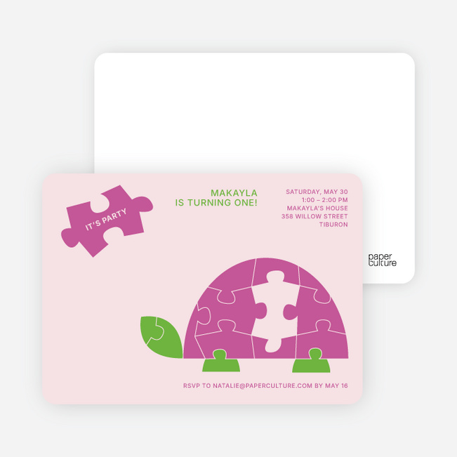 Turtle 1st Birthday Invitation - Magenta