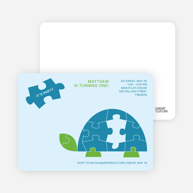 Turtle 1st Birthday Invitation - Peacock Blue