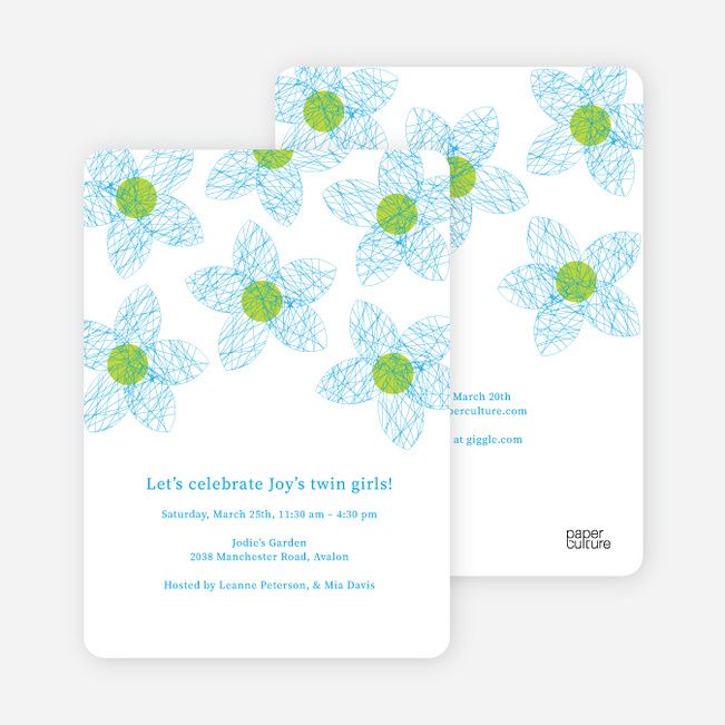 Twin Flowers Baby Shower Invitations - Royal Blue