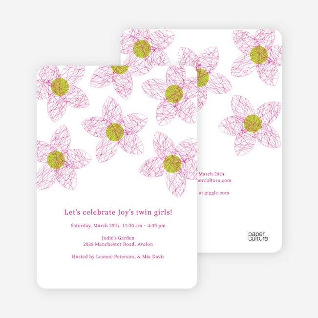 Twin Flowers Baby Shower Invitations - Magenta