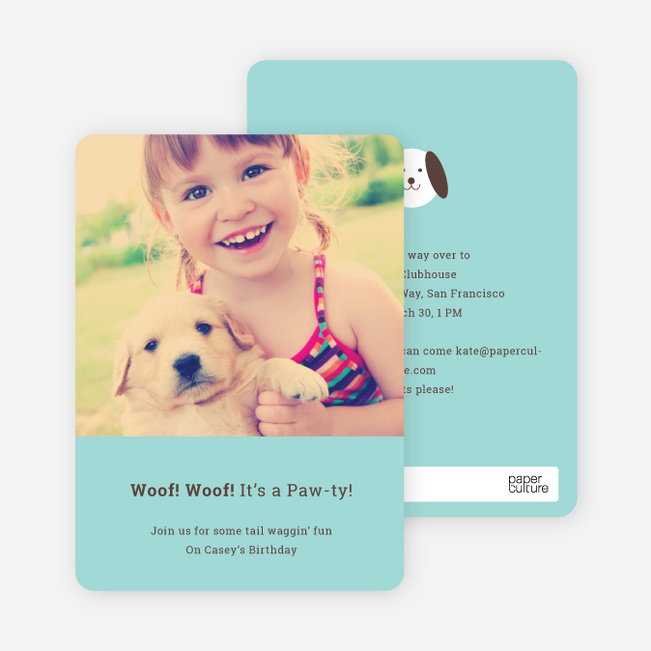 Kids Modern Birthday Invitations Featuring Skip the Dog - Blueberry Mist