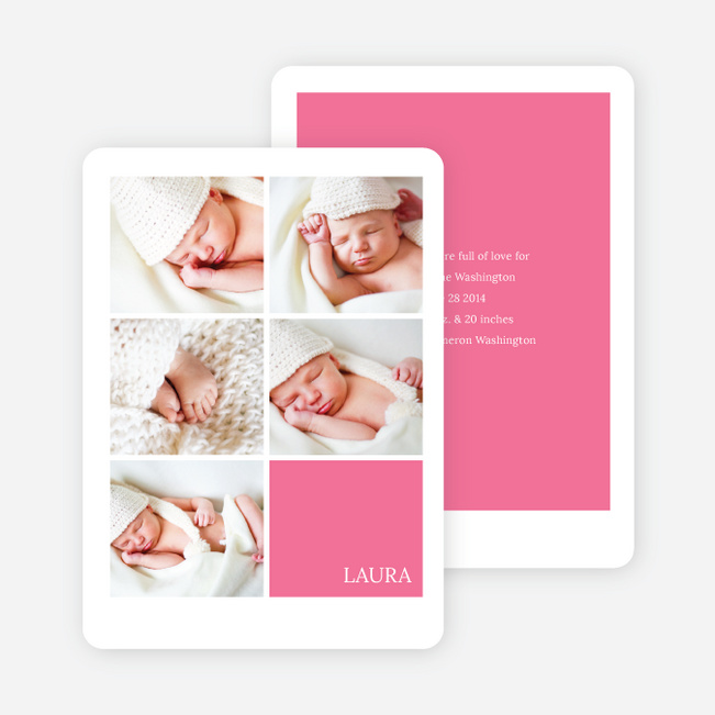 Modern Birth Announcements with Slots for 5 Photos - Pink