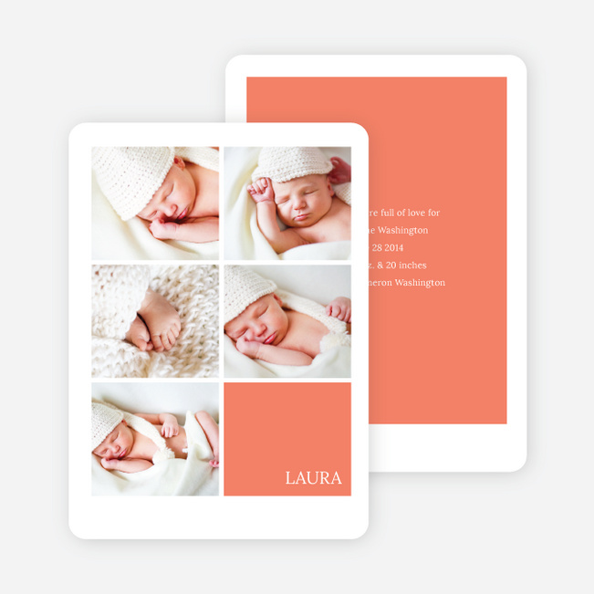 Modern Birth Announcements with Slots for 5 Photos - Orange