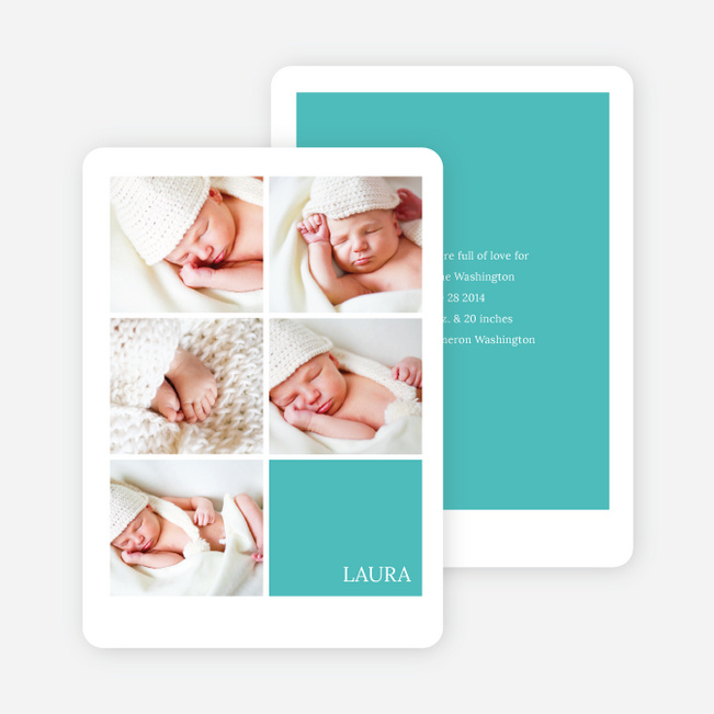 Modern Birth Announcements with Slots for 5 Photos - Blue