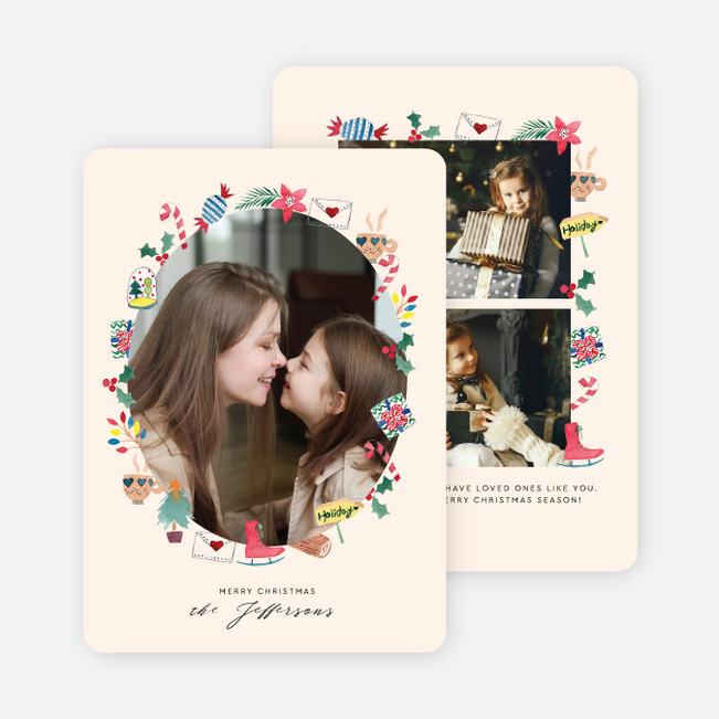 Christmas Icons Wreath Christmas Cards - White