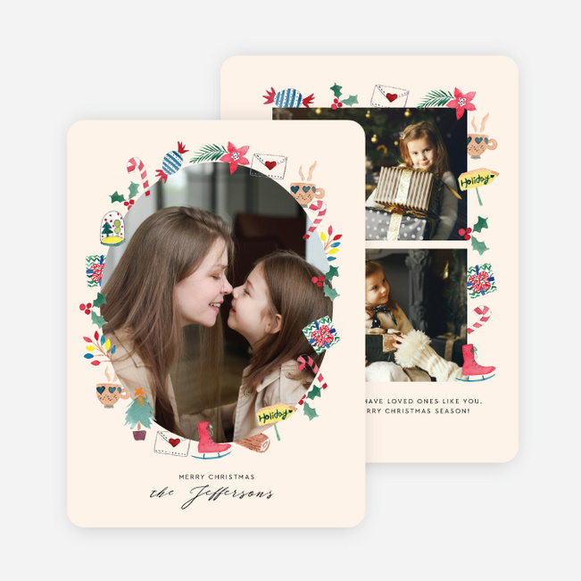 Christmas Icons Wreath Christmas Cards - White