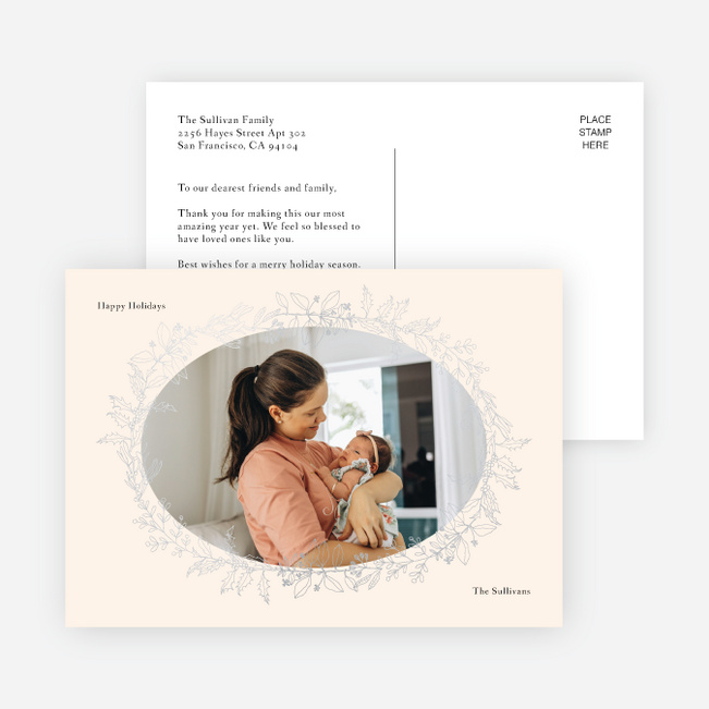 Foil Oval Floral Frame Holiday Cards and Invitations - Gray