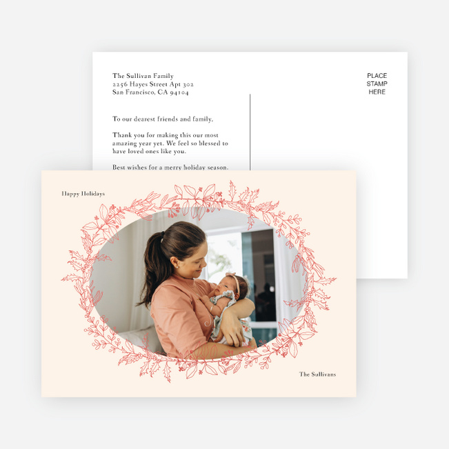 Foil Oval Floral Frame Holiday Cards and Invitations - Red