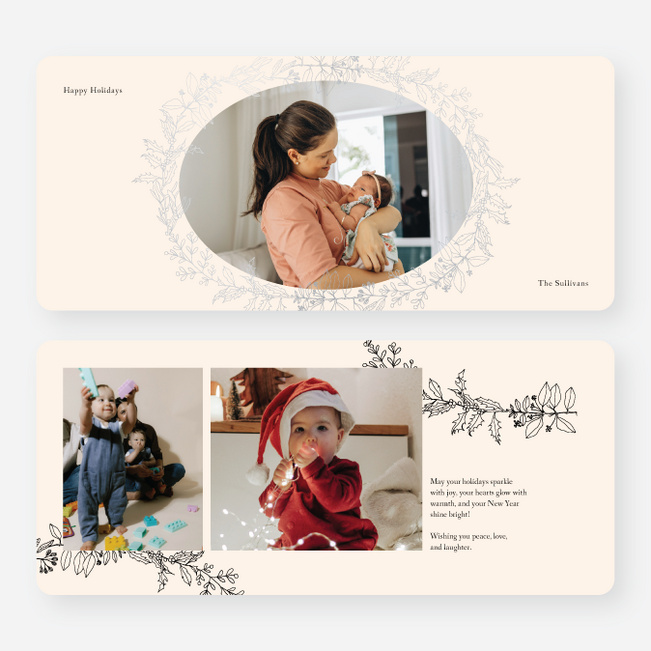 Foil Oval Floral Frame Holiday Cards and Invitations - Gray