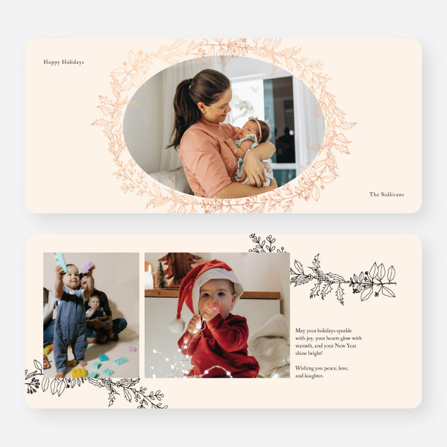 Foil Oval Floral Frame Holiday Cards and Invitations - Pink