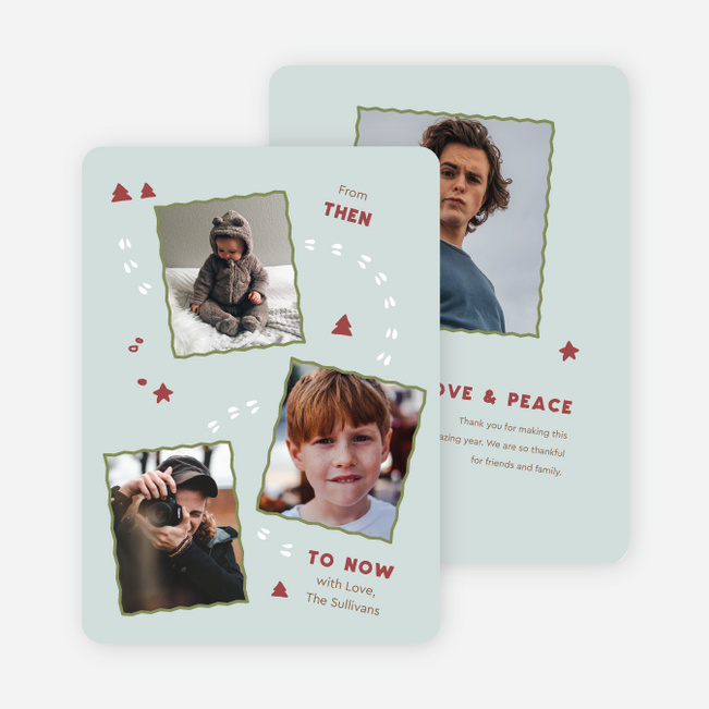 Then and Now Holiday Cards and Invitations - Blue