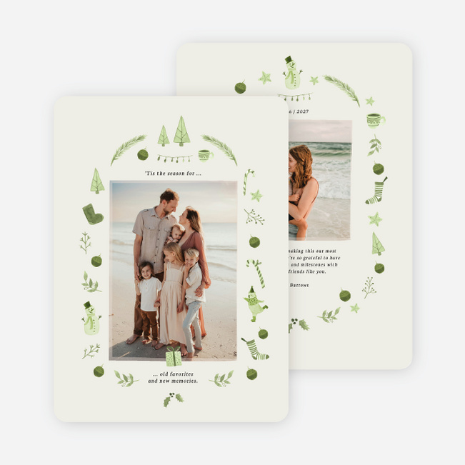 Watercolor Wishes Holiday Cards and Invitations - Green