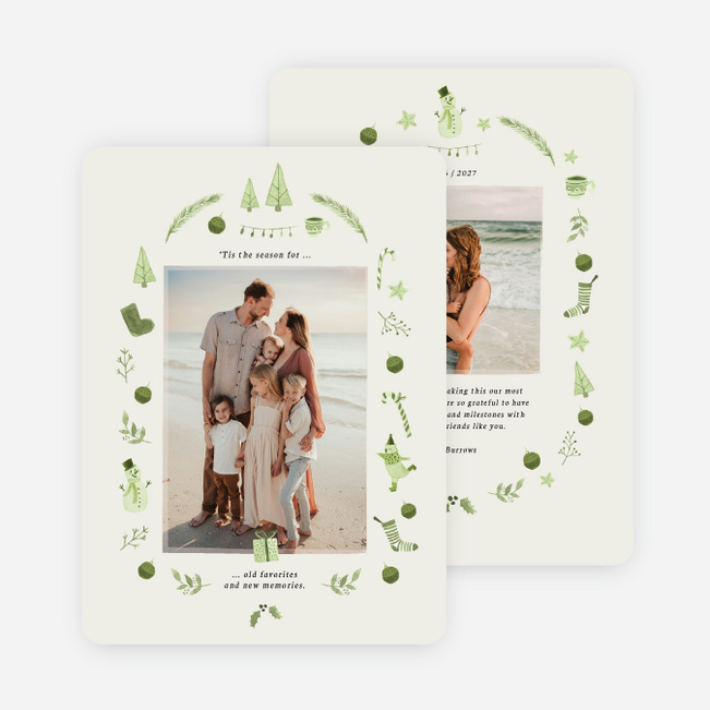 Watercolor Wishes Holiday Cards and Invitations - Green