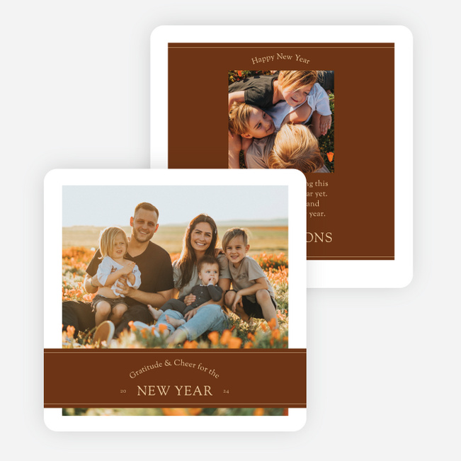 Banded Gratitude & Cheer New Year Cards and Invitations - Brown