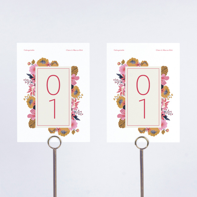 Organic Floral Wedding Table Cards - Pink
