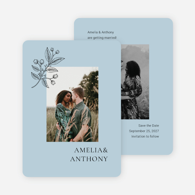 Floral Ampersand Save the Date Cards - Blue