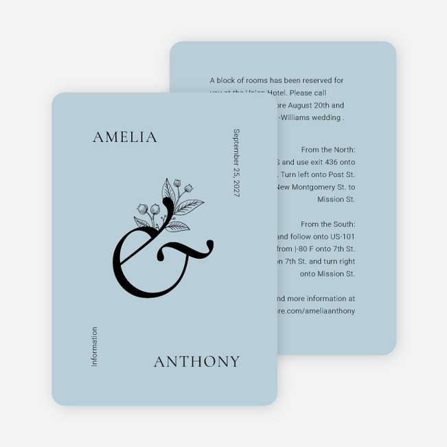Floral Ampersand Wedding Information Cards - Blue